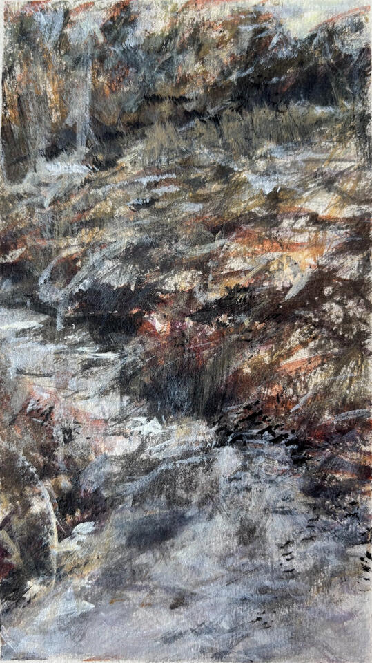 "Morning Study of Late Fall Frosty Creek" Acrylic on Paper 5.5 x 8.5