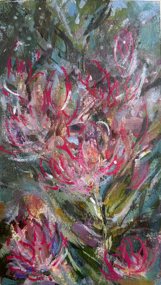 "Playful Blooms" Acrylic & Acrylic Pen on Paper 5.5 x 8.5